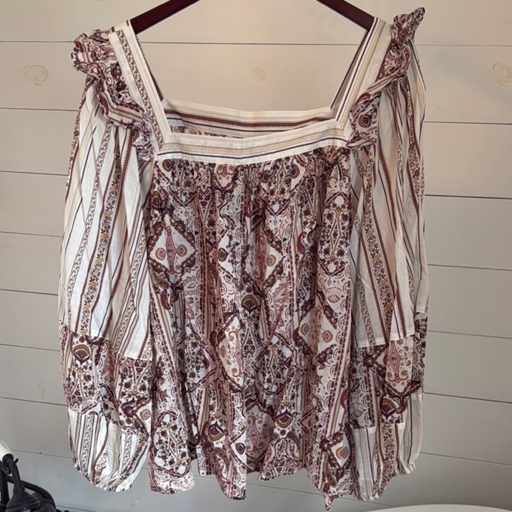 Cato Cream Ruffled Blouse with 3/4 Sleeves